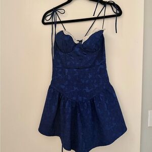 Lucy in the Sky Navy Blue Dress with White Lace
